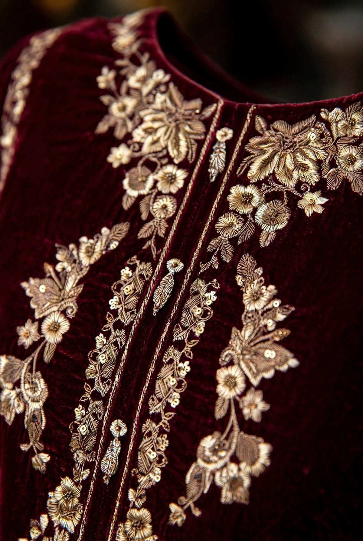 Deep Maroon Gold Velvet 3-Piece | VN-020
