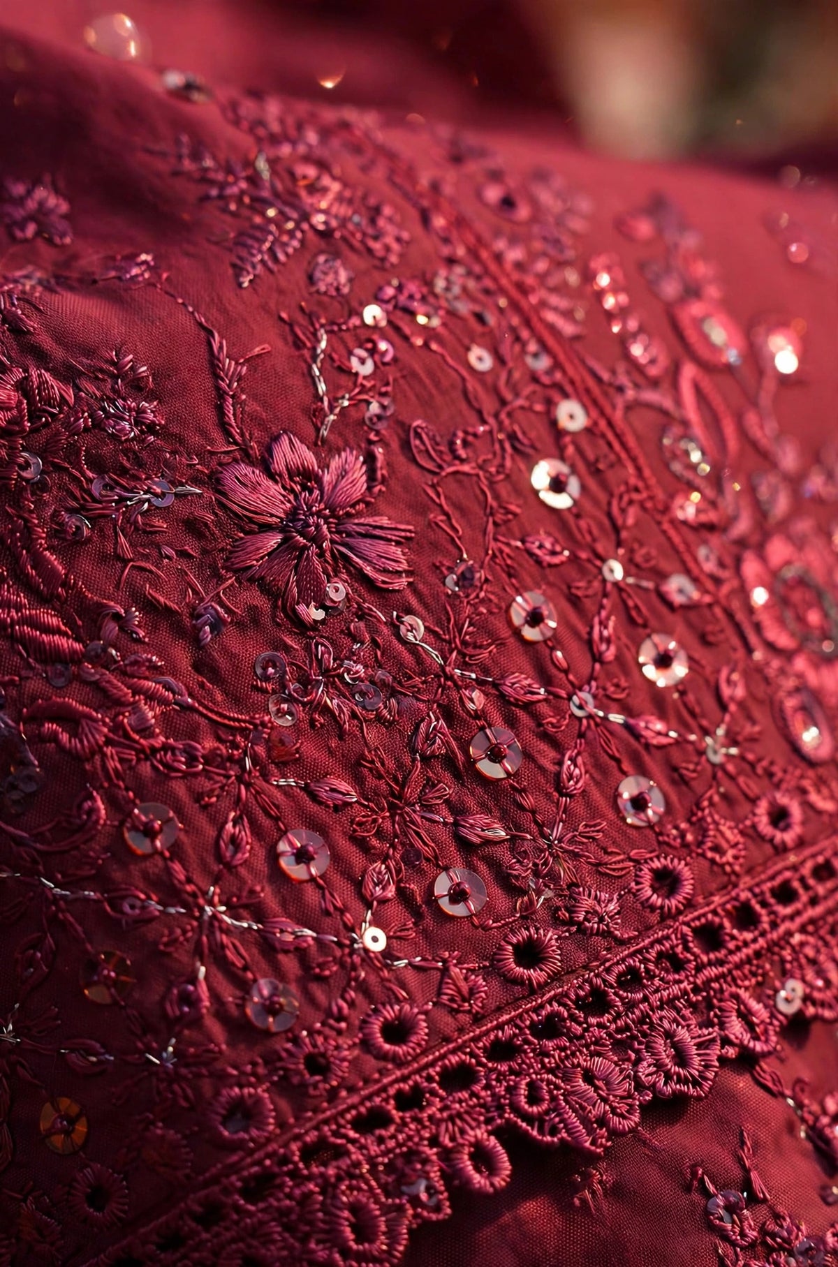 Zarqash — Maroon Sequence Embroidered Dhanak 3-Piece | VN-002