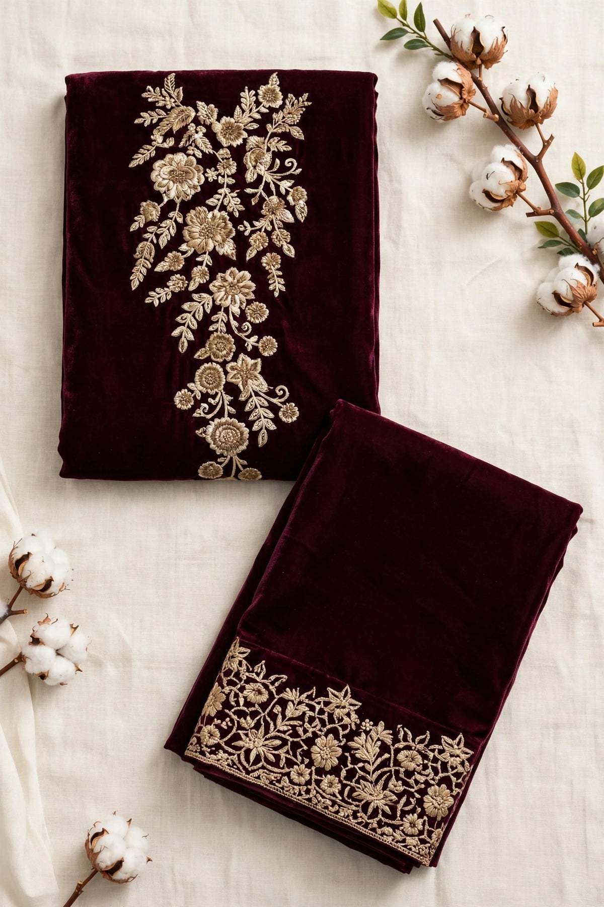 Azure-218 — Deep Maroon Gold Velvet 2-Piece | VN-014