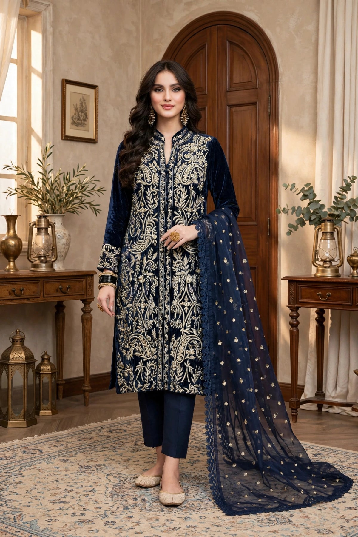 Deep Navy Gold Velvet 3-Piece | VN-016