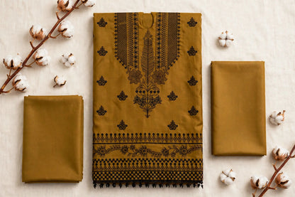 Zarashahjhan — Mustard & Black Embroidered Dhanak 3-Piece | VN-003