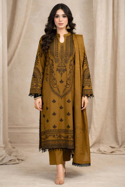 Zarashahjhan — Mustard & Black Embroidered Dhanak 3-Piece | VN-003