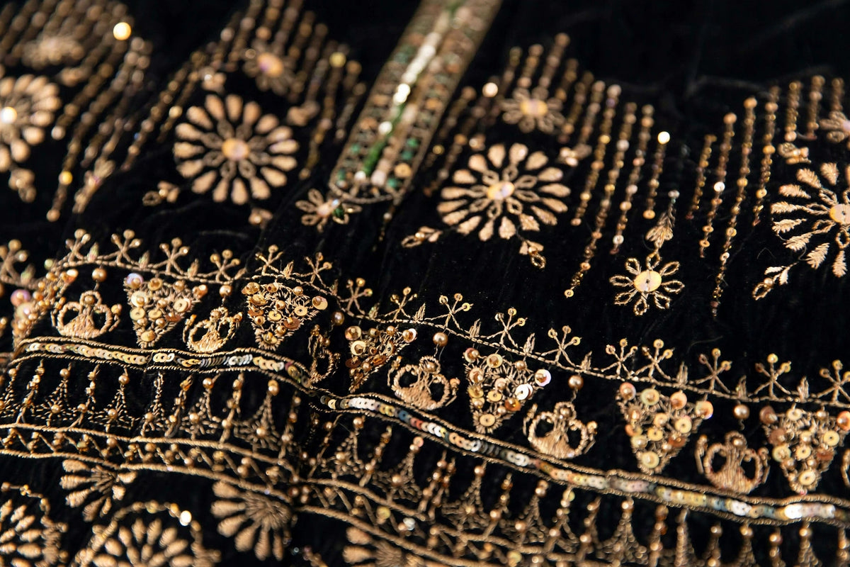 Zainab Chotani ZC-233 — Black & Gold Sequin Velvet 3-Piece | VN-009