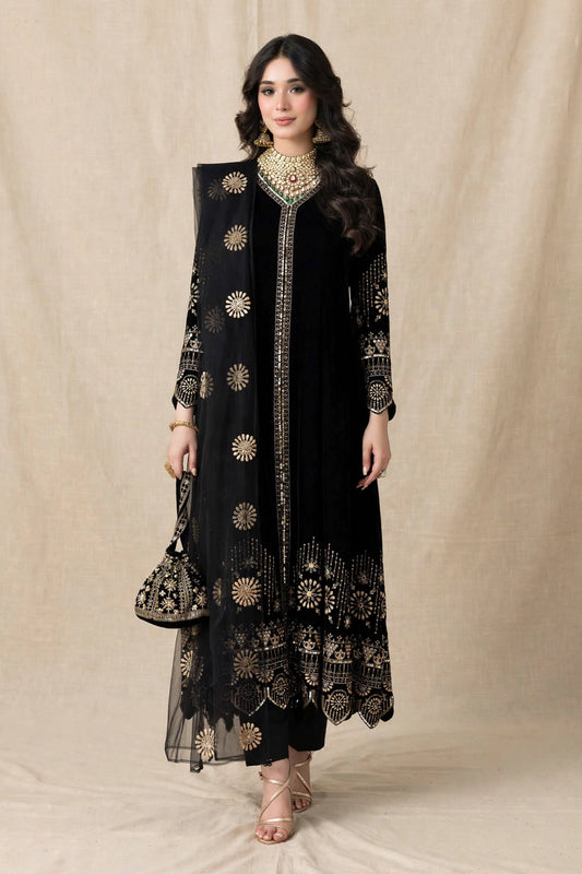 Zainab Chotani ZC-233 — Black & Gold Sequin Velvet 3-Piece | VN-009