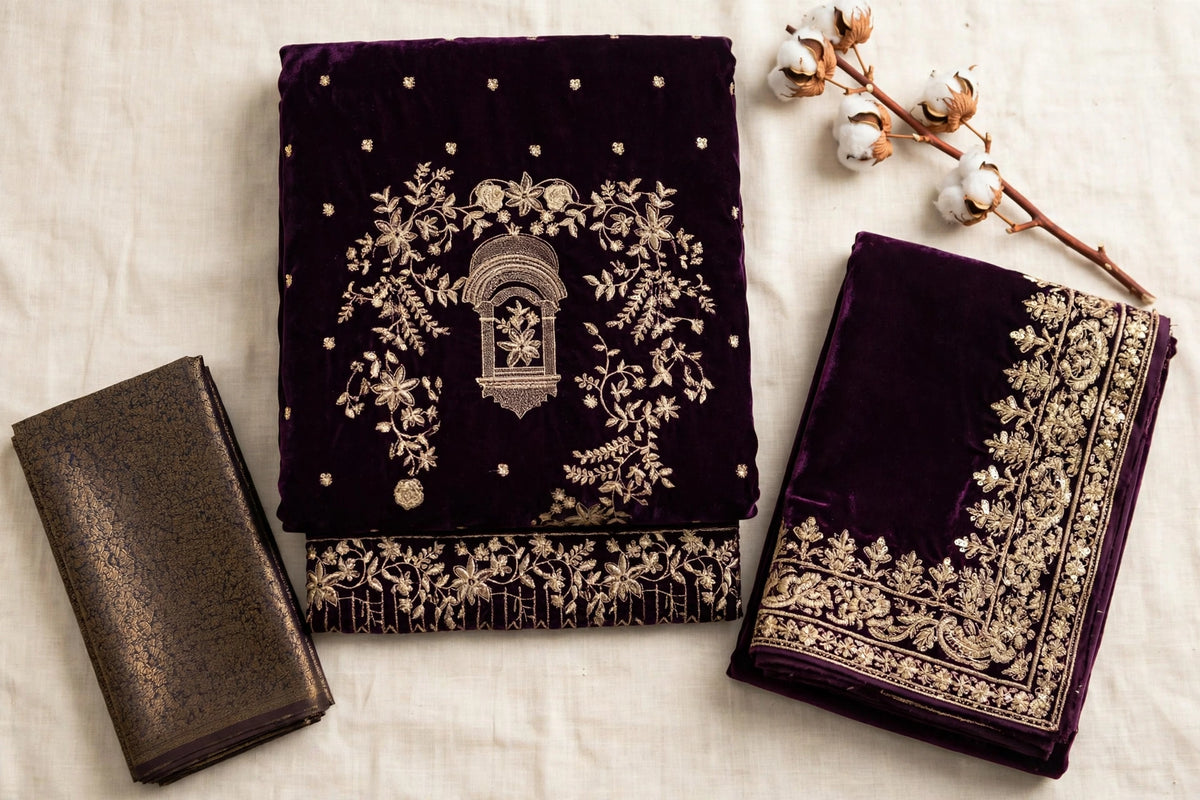 Deep Plum & Gold Velvet 3-Piece | VN-011