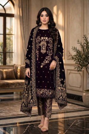 Deep Plum & Gold Velvet 3-Piece | VN-011