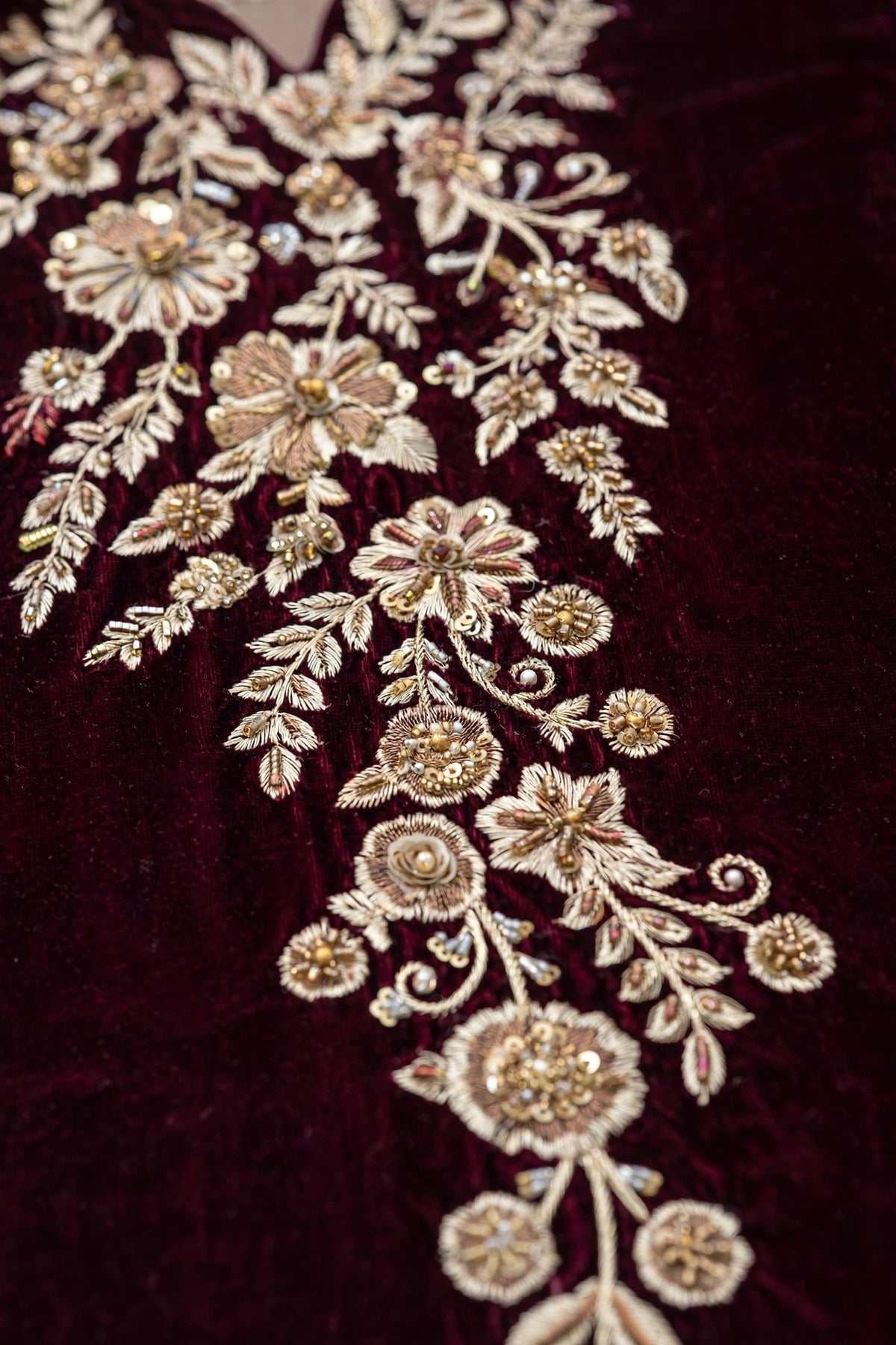 Azure-218 — Deep Maroon Gold Velvet 2-Piece | VN-014