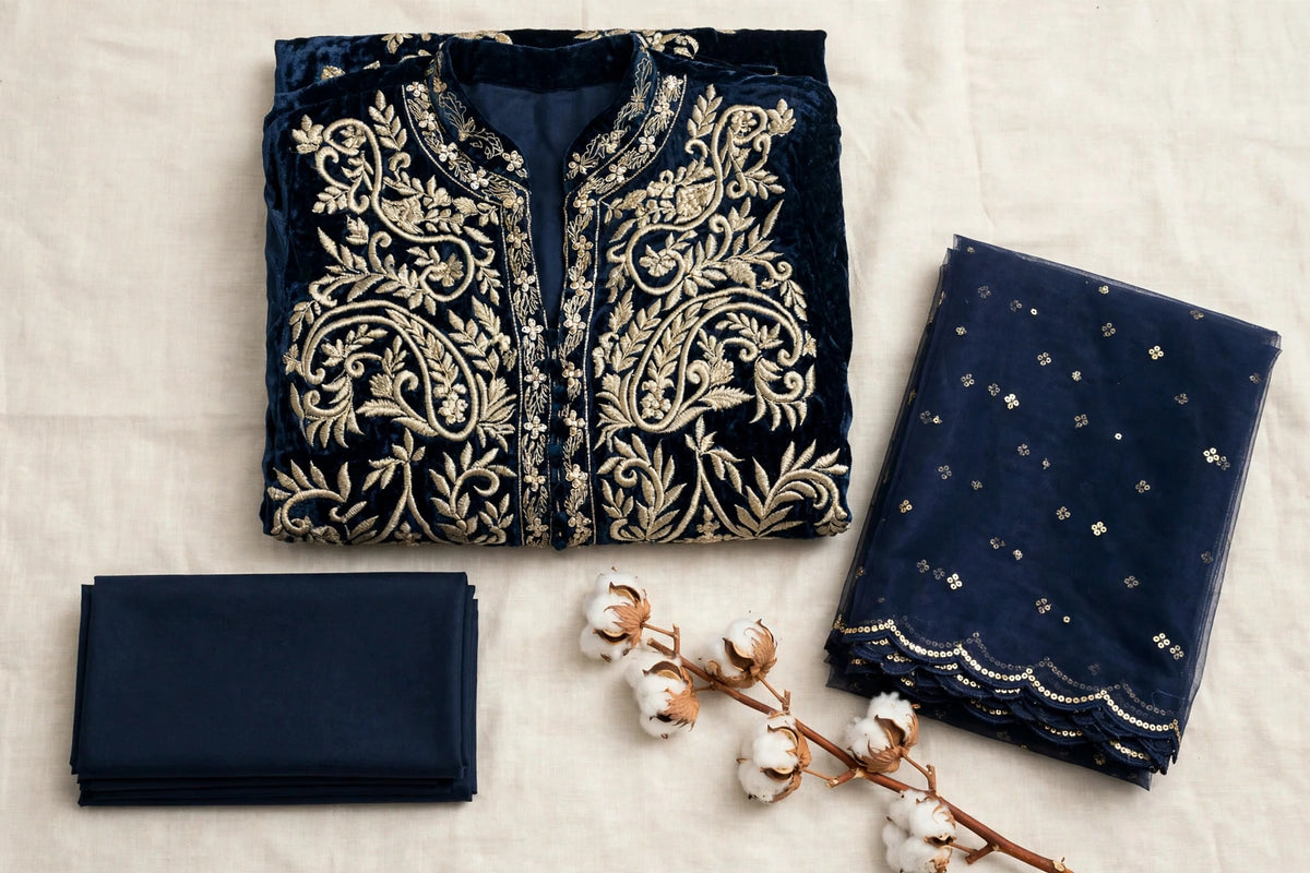 Deep Navy Gold Velvet 3-Piece | VN-016
