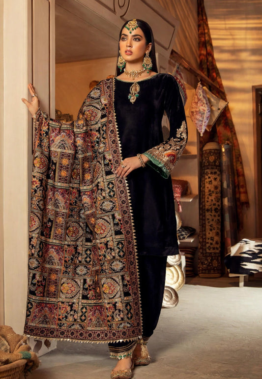 Black Velvet with Karandi Shawl 3-Piece | VN-017