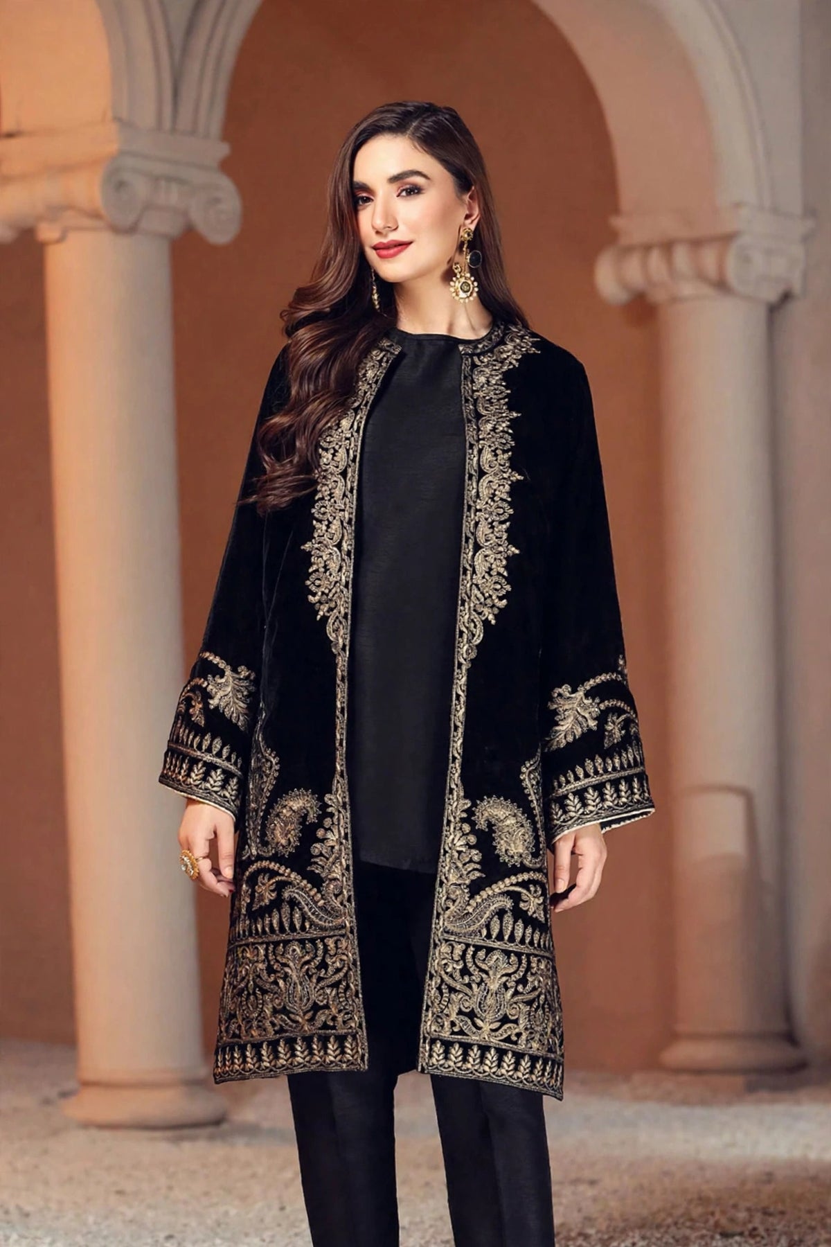 MariaB D-472 — Black Velvet Open Jacket 2-Piece | VN-019