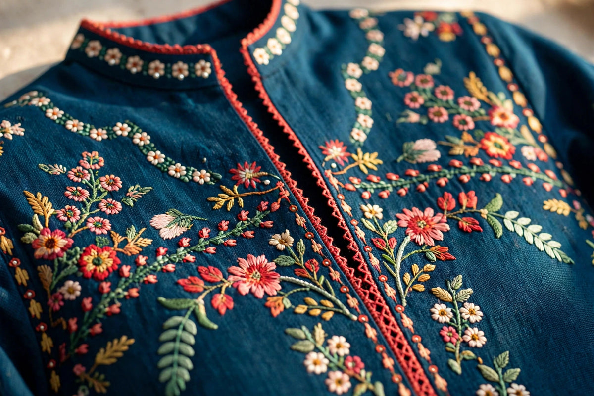 Teal Garden — Teal Floral Embroidered Dhanak 3-Piece | VN-025
