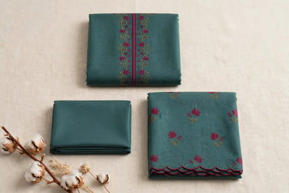 Teal Bloom — Green Embroidered Dhanak 3-Piece | VN-034