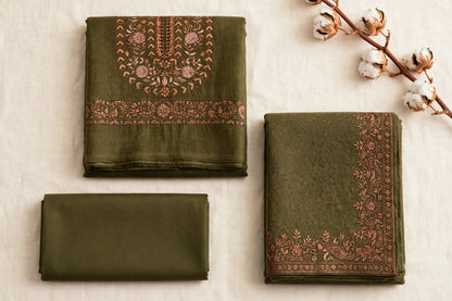 Olive Bronze Floral Embroidered Dhanak 3-Piece | VN-037