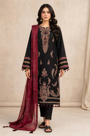 Black Gold Paisley Embroidered Dhanak 3-Piece | VN-038